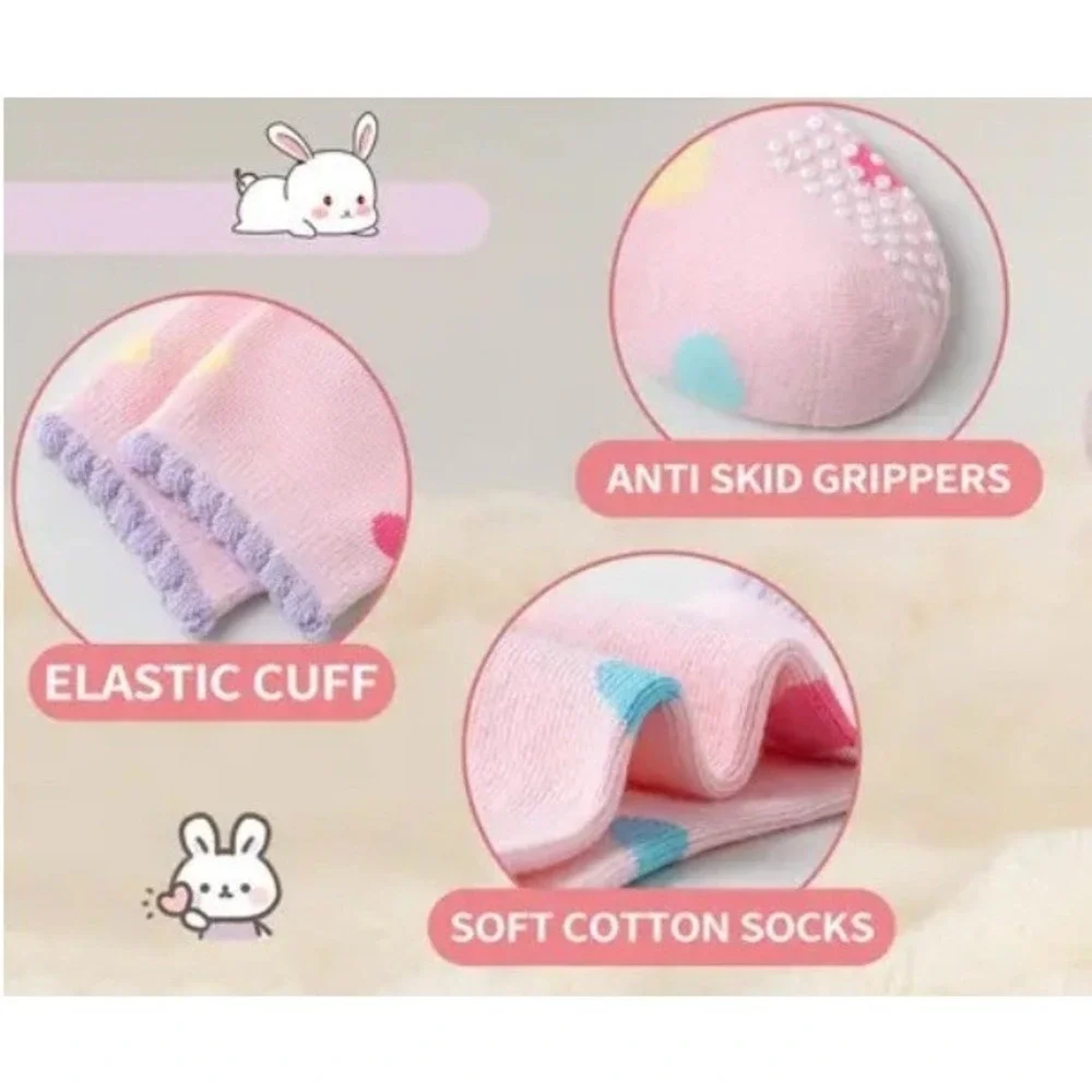 Girls Grip Anti-slip Animal Whimsical Funny Cartoon Crew Cotton Socks 3-5 YO 6pk
